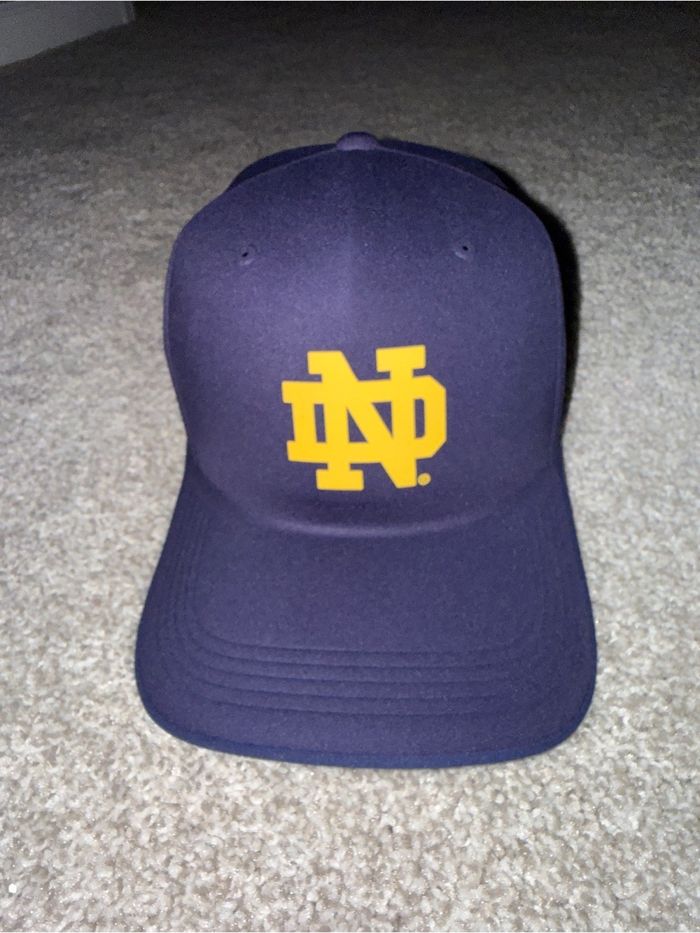 Team Issued StealthForm Notre Dame Navy Blue Cap with Yellow ND Logo